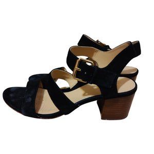 J.Crew Block Heel Ankle Strap Suede Sandals Black 8.5